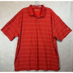 Nike Golf Fit Dry XXL Short Sleeve‎ Red Striped Athletic Polo Golf Shirt swoosh